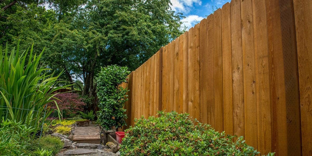 Freshly stained wood fence Portland OR — professional fence staining service by EVN Handyman